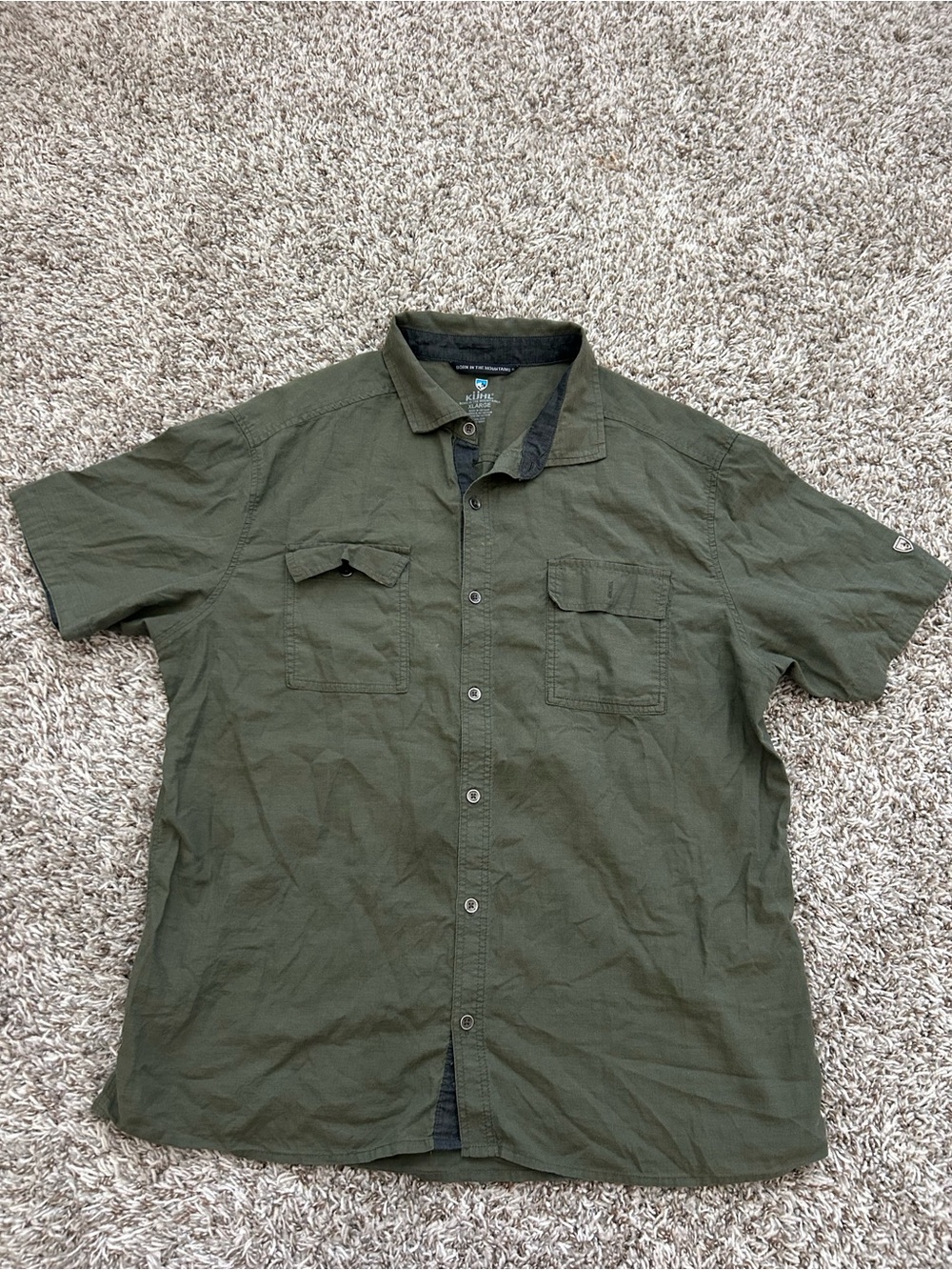 Kuhl Men's Response Short Sleeve Olive Green Button Up Shirt Size XL